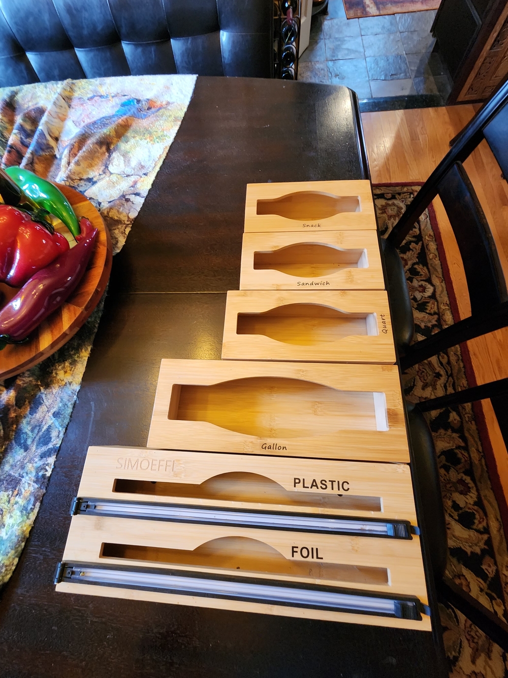 Simoeffe Bamboo Kitchen Organizer Set - Natural Wood Plastic Bag Organizer.